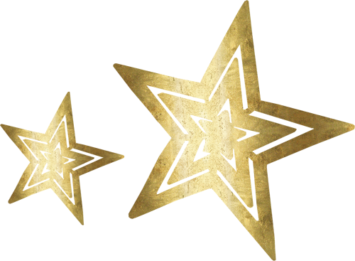 two reflective gold stars