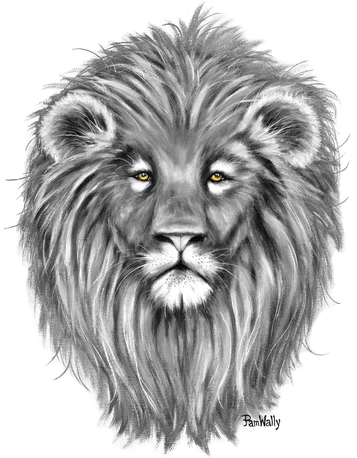 Illustration of lion with golden eyes