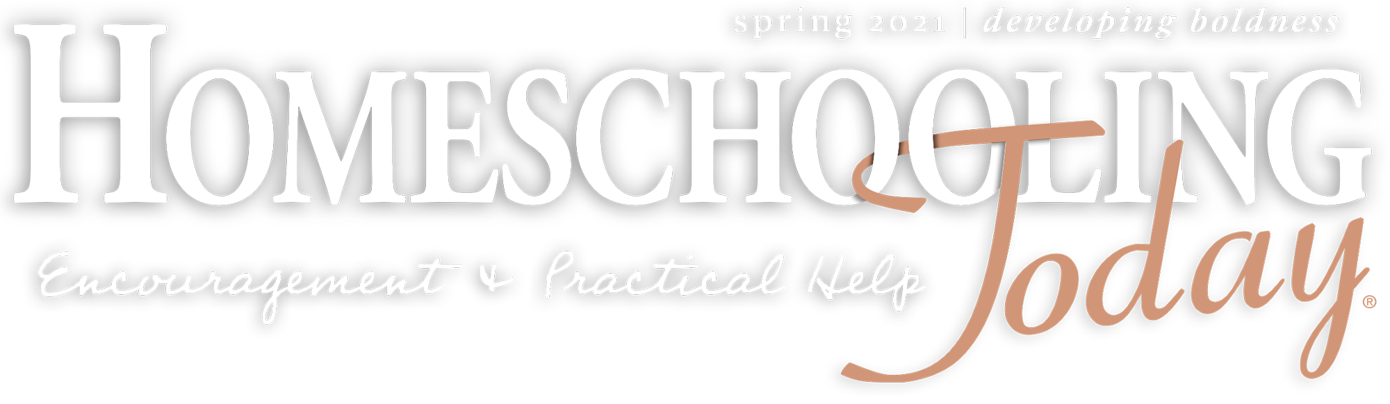 Homeschooling Today Spring 2021 cover logo in white and brown