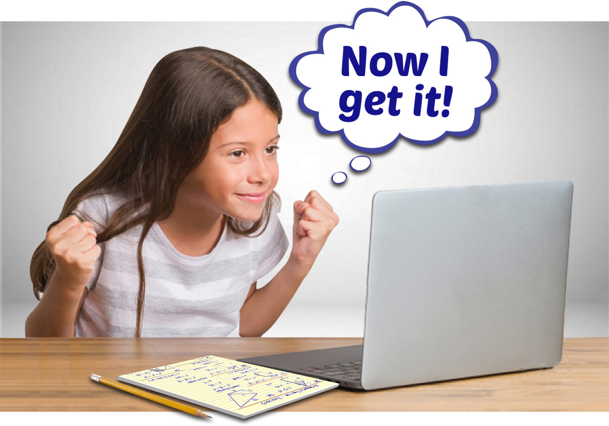 kid on laptop with thought bubble that says now I get it!