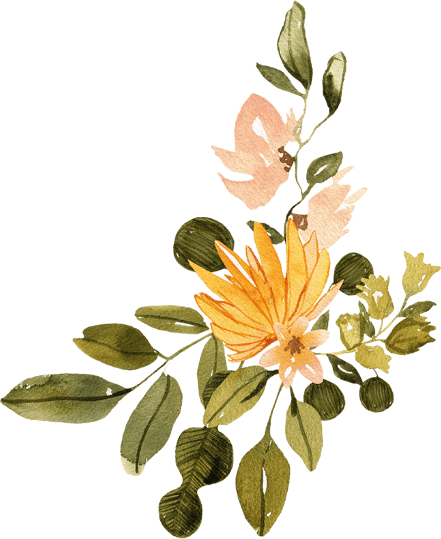 water color of yellow flower with many green leaves