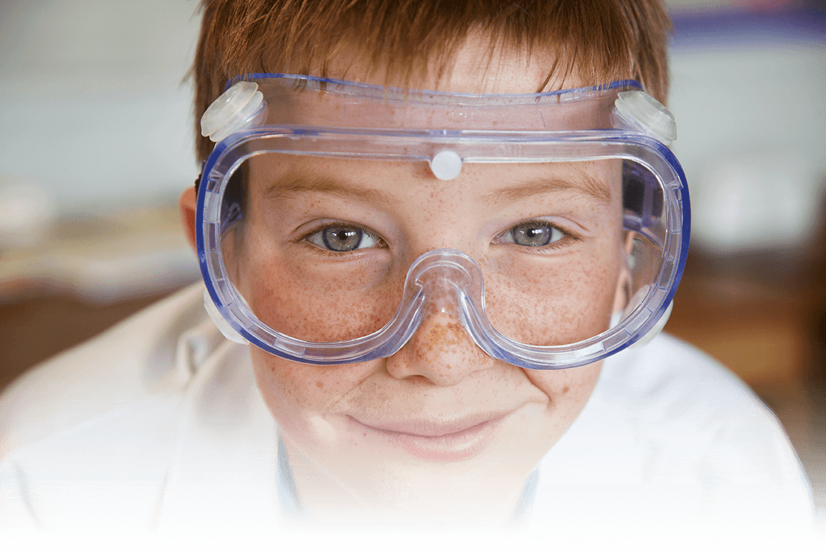 Child wearing safety goggles