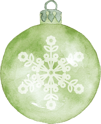 water color painting of a green tree ornament