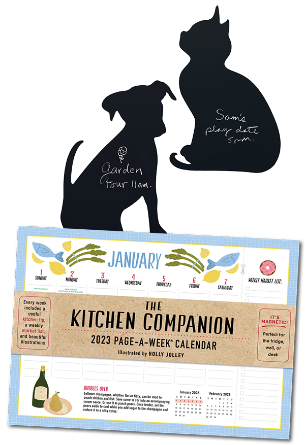 Kitchen calendar with dog and cat notes