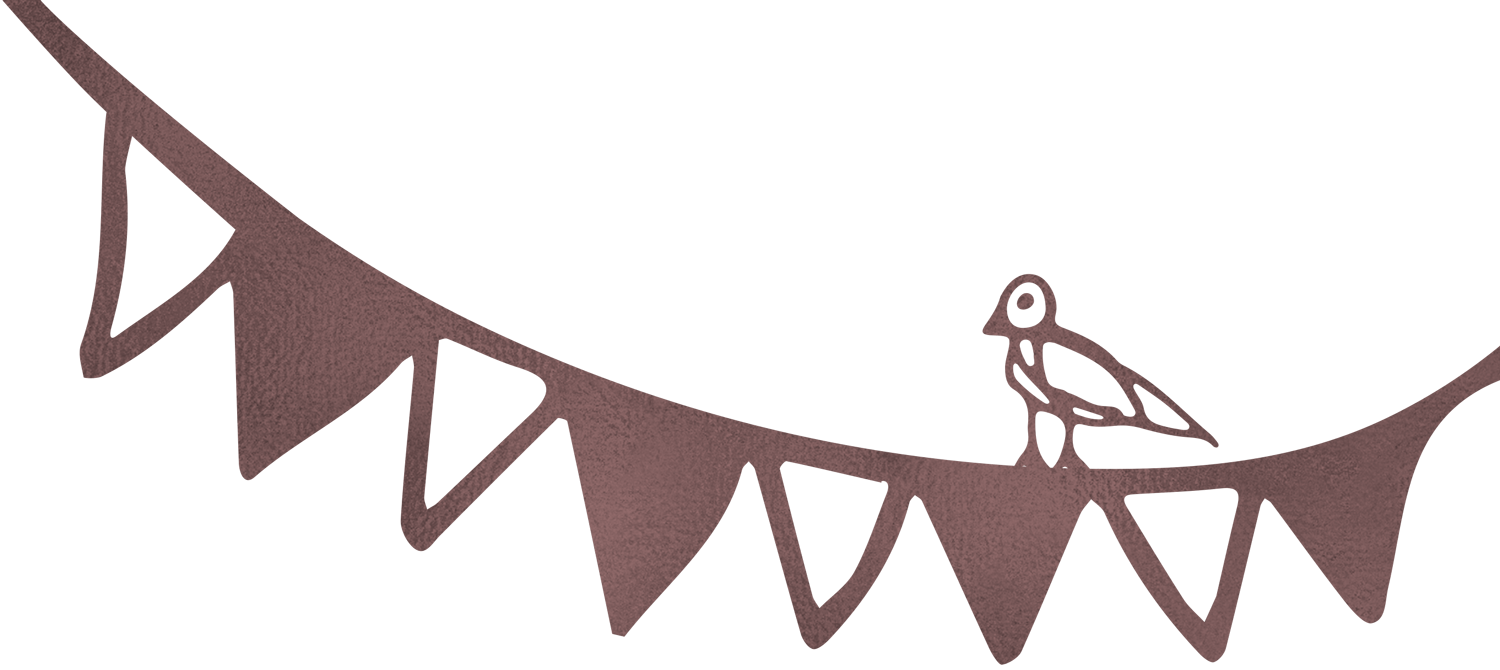 Drawing of bird sitting on pennant banner