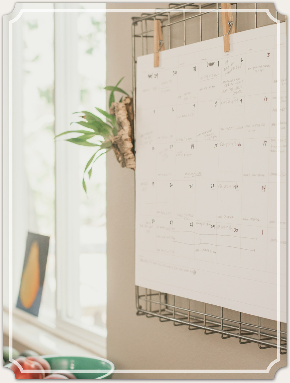 Calendar hanging in kitchen