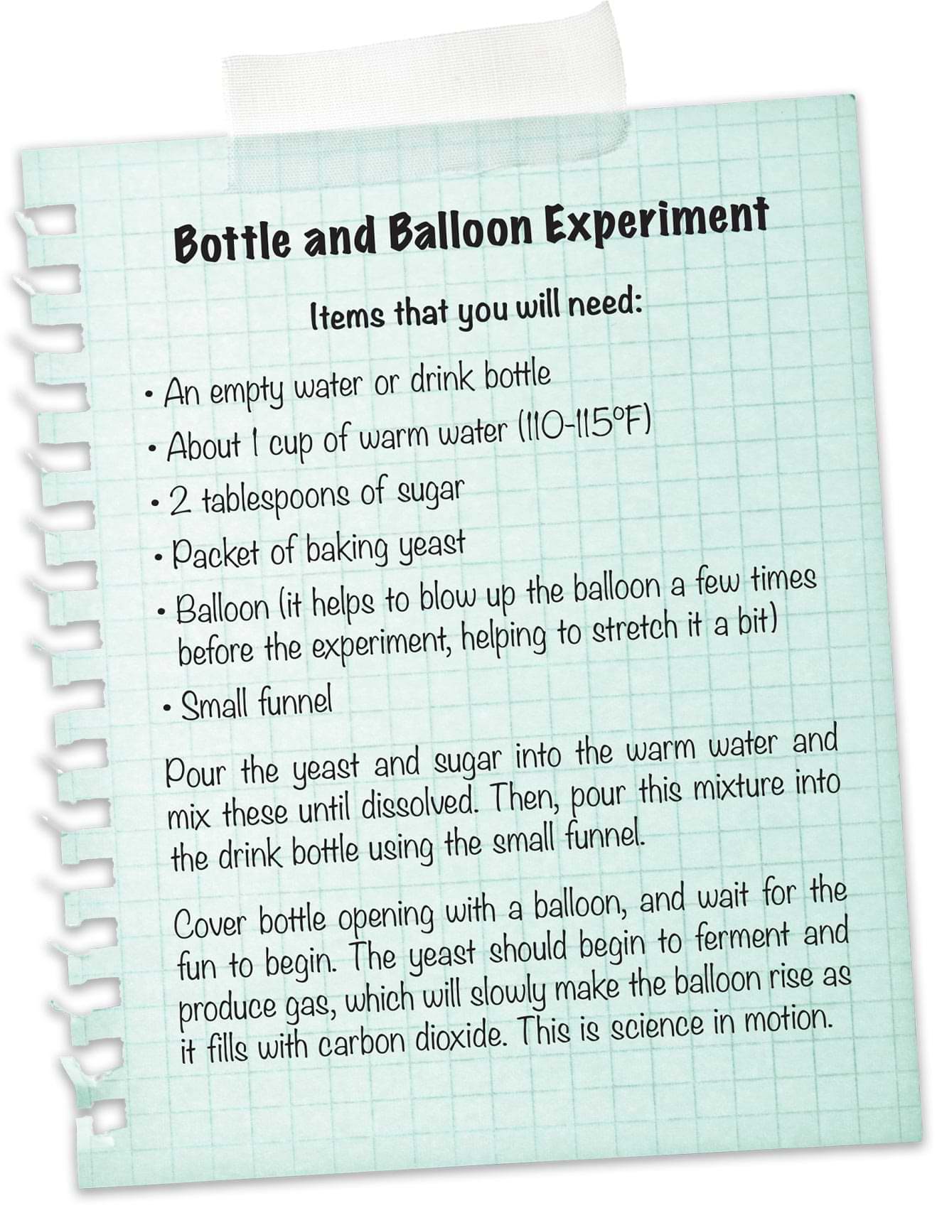 Bottle and Balloon Experiment list and directions