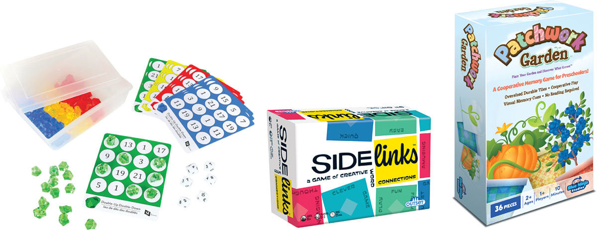 Double Up, Double Down dice game, Side Links, and Patchwork Garden games