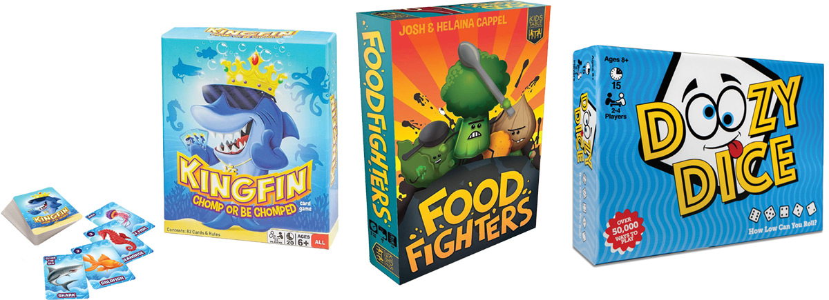 Doozy Dice, Food Fighters and KingFin game sets