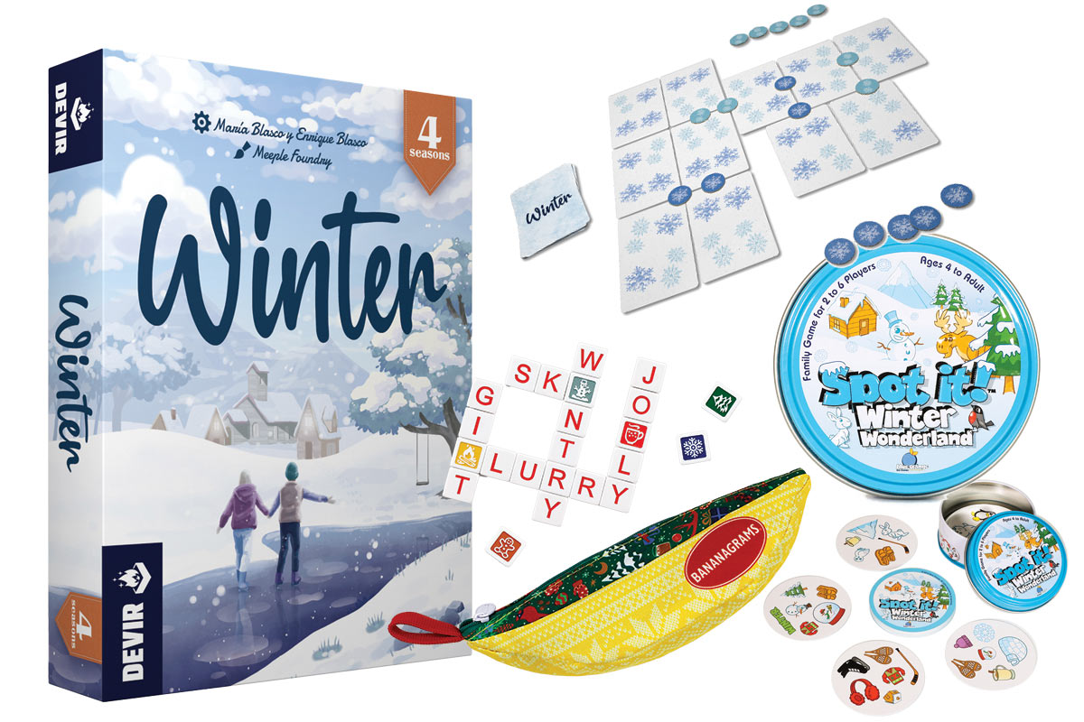 A board game called Winter, Bananagrams, and Spot it