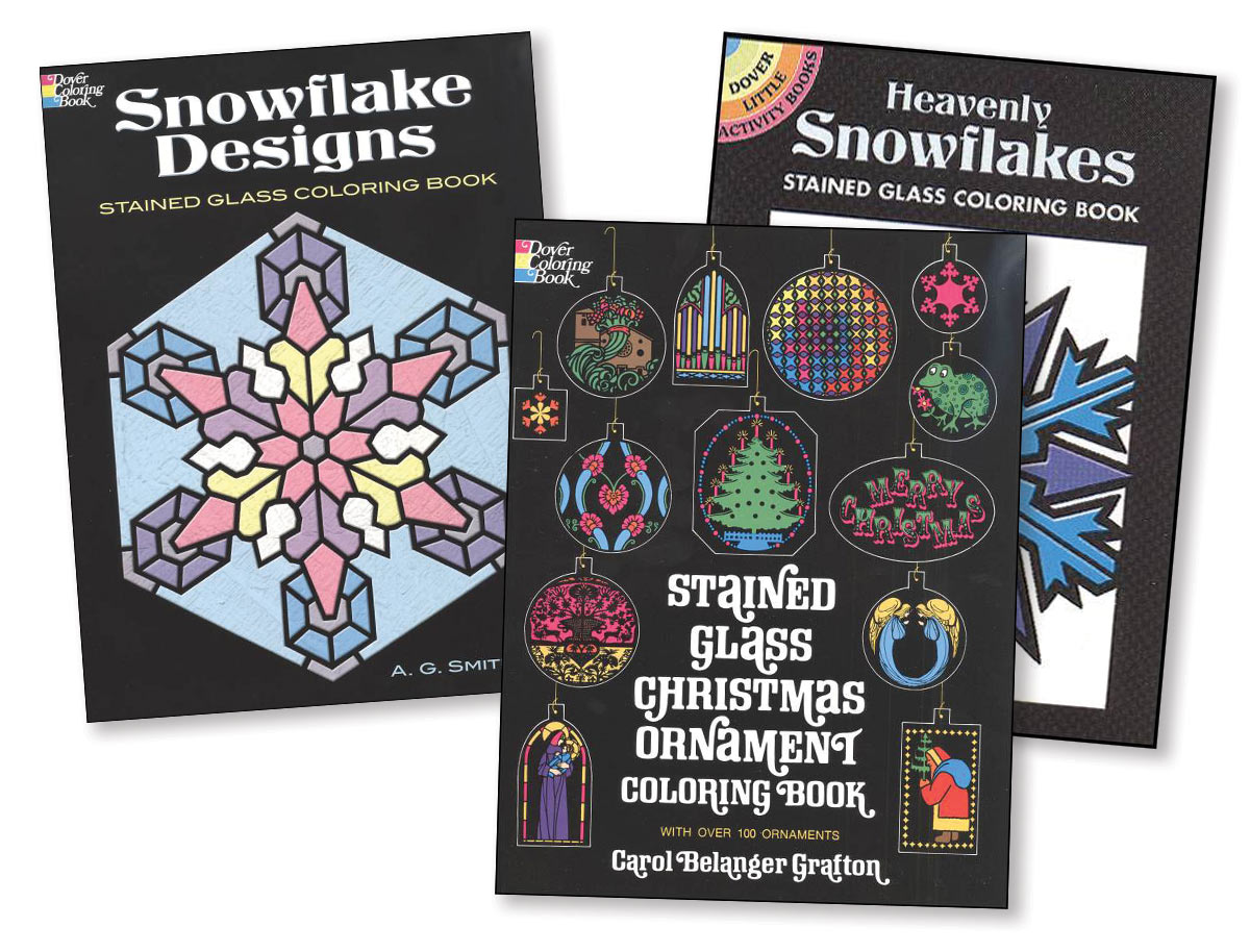 3 different stained glass coloring books