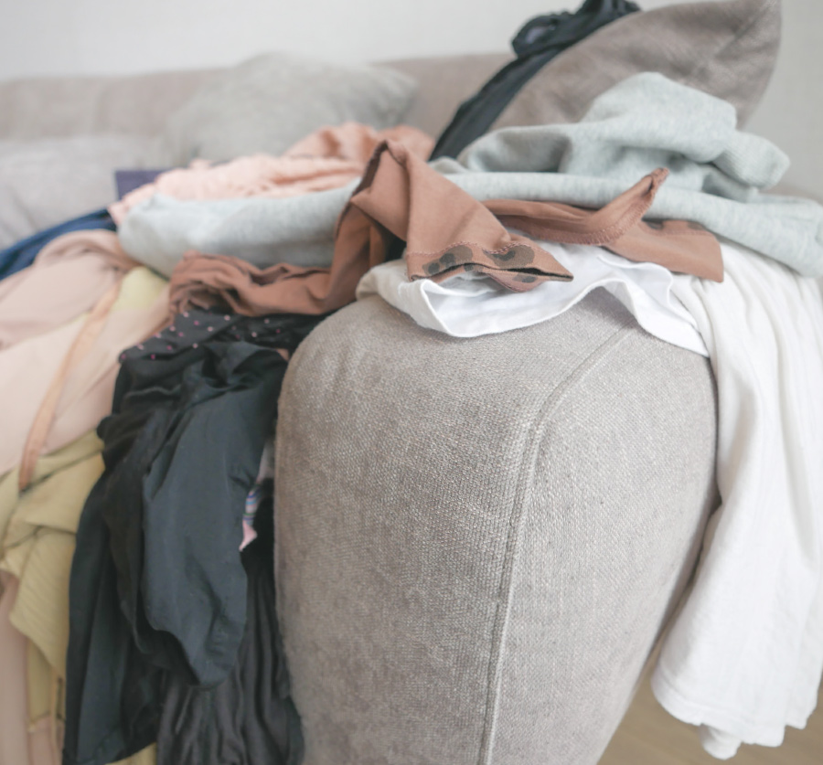 laundry on couch