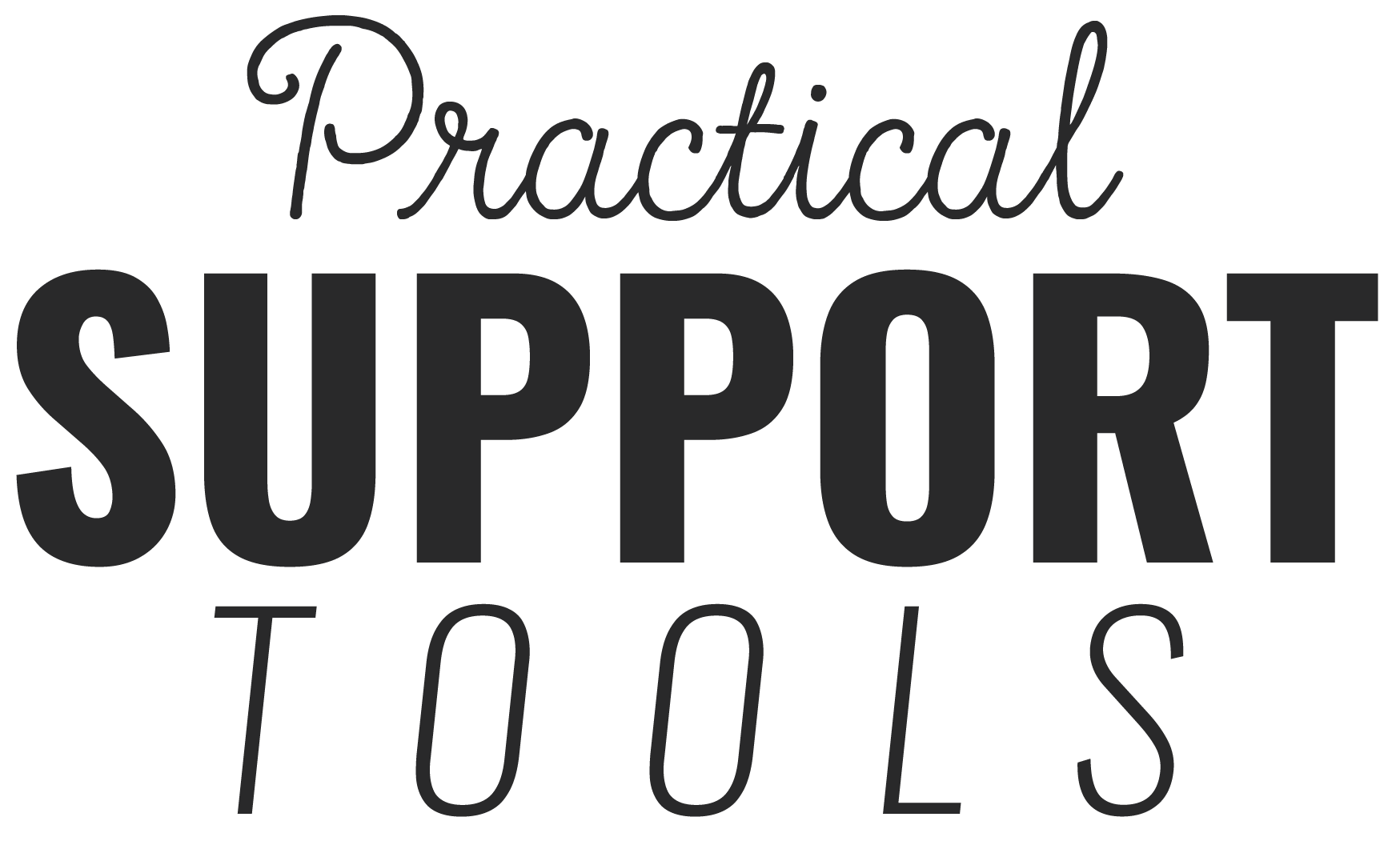 Bold typography reading "Practical SUPPORT TOOLS" with "Practical" in cursive and "SUPPORT" in uppercase sans-serif.