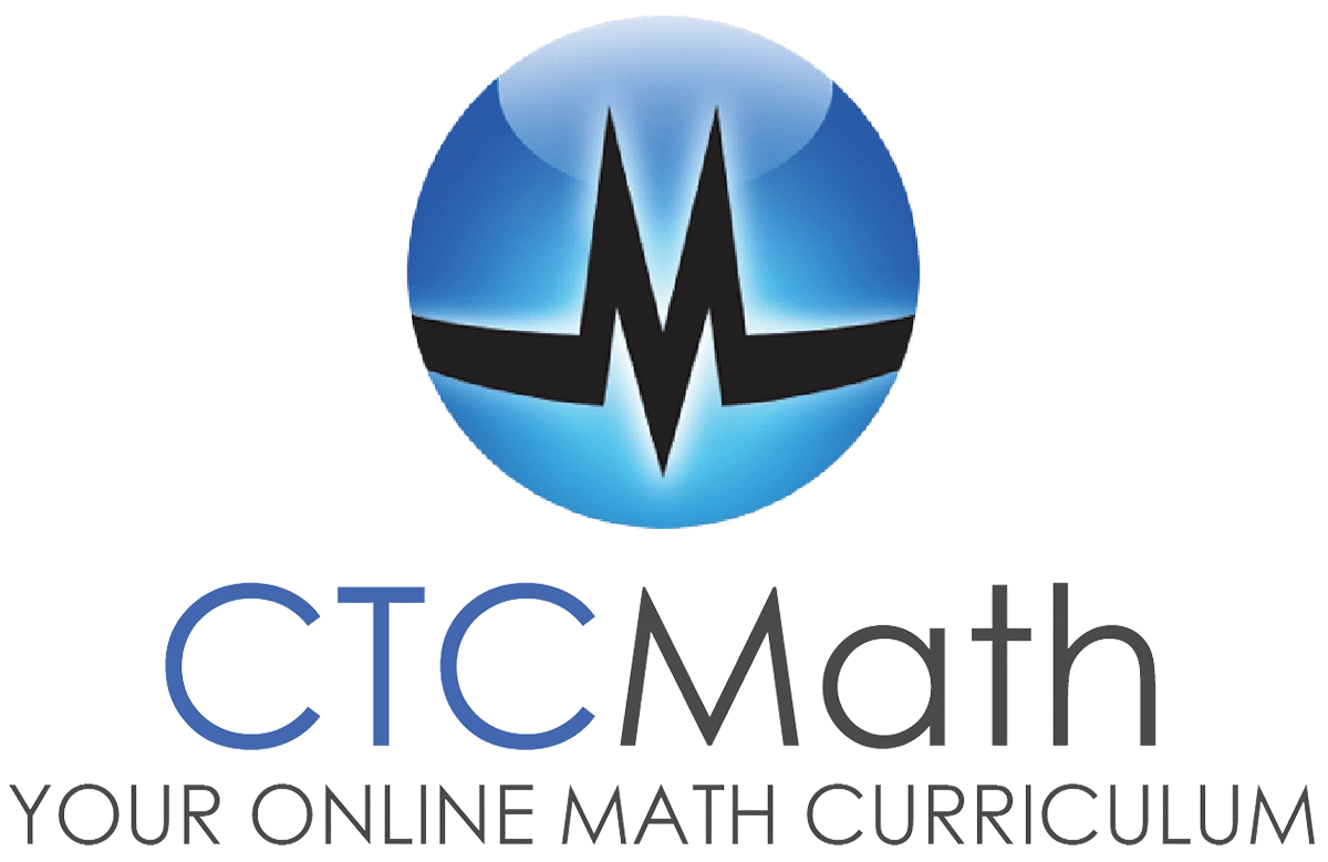 The logo for CTCMath featuring a blue circular orb with a black stylized M in the center, above the text CTCMath YOUR ONLINE MATH CURRICULUM