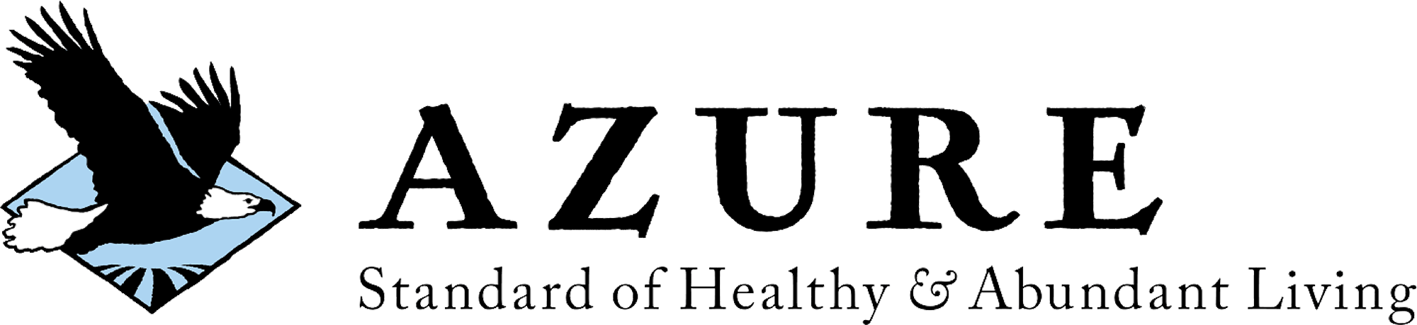 A logo for Azure featuring an illustration of a soaring eagle and the tagline "Standard of Healthy & Abundant Living."